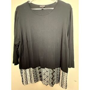 J.Jill Women's Wearever Black White Geometric Tunic Blouse 2X 3/4 Sleeve Faux La